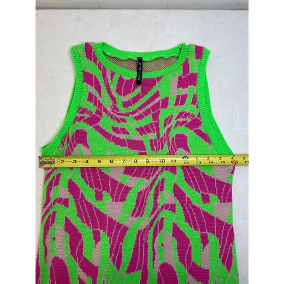 ASYOU knit racer mini dress in green and pink print. Size US 10. - Picture 5 of 6